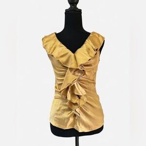 Cach’e Silk Ruffle Y2K Blouse Top, Size Small